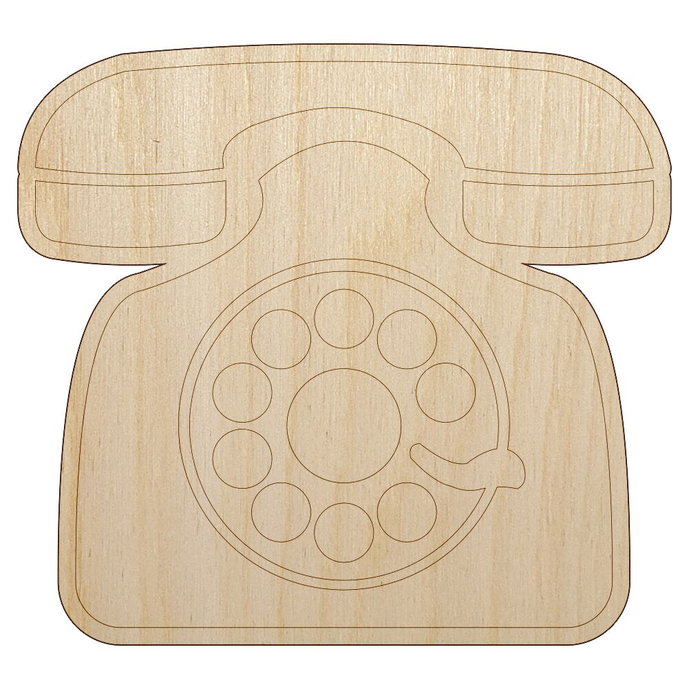Rotary Dial Phone Unfinished Wood Shape Piece Cutout for DIY Craft Projects