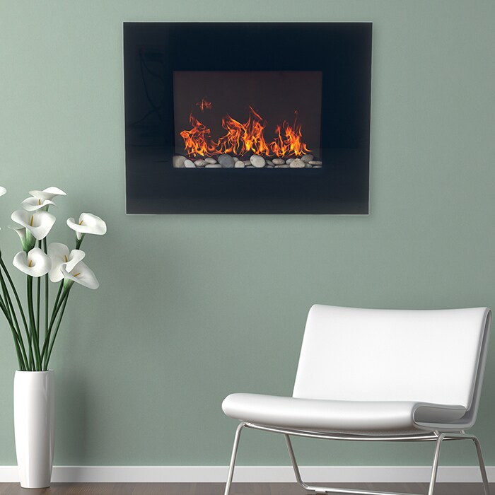 Northwest   Black Glass Panel Electric Fireplace Wall Mount and Remote