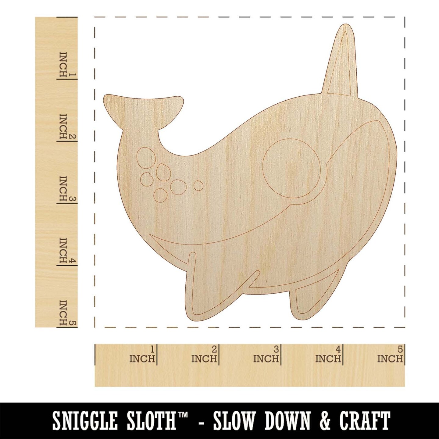 Sweet Kawaii Chibi Narwhal Unfinished Wood Shape Piece Cutout for DIY Craft Projects