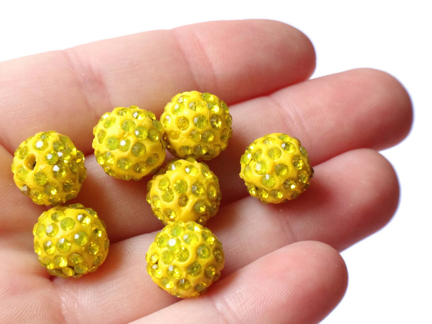 12mm Bright Yellow Rhinestone Round Polymer Clay Sparkle Beads