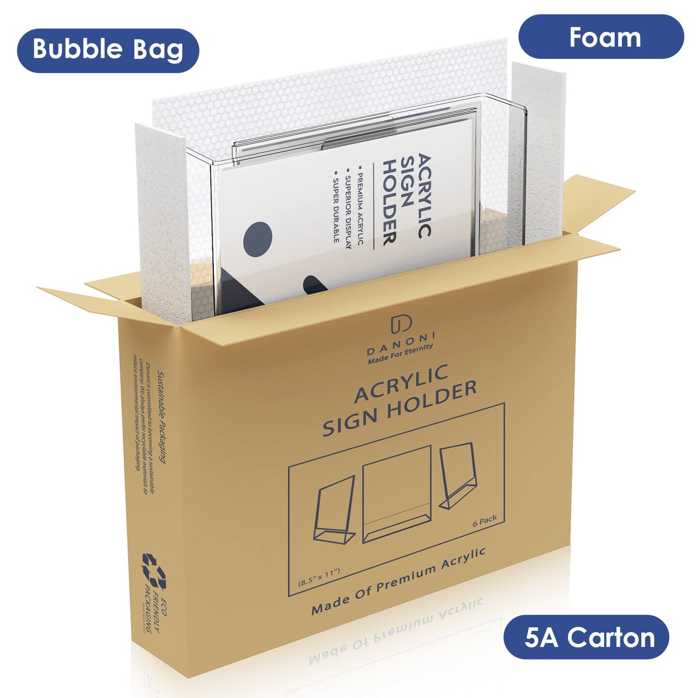 Danoni Clear Acrylic Sign Holder, Document Brochure Display with Vertical Slant - 6 Pack 8.5x11 inches