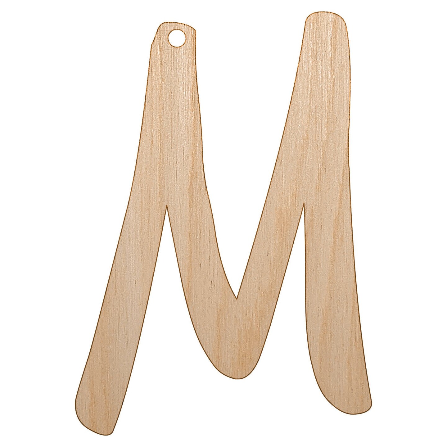 Letter M Uppercase Felt Marker Font Unfinished Craft Wood Holiday Christmas Tree DIY Pre-Drilled Ornament