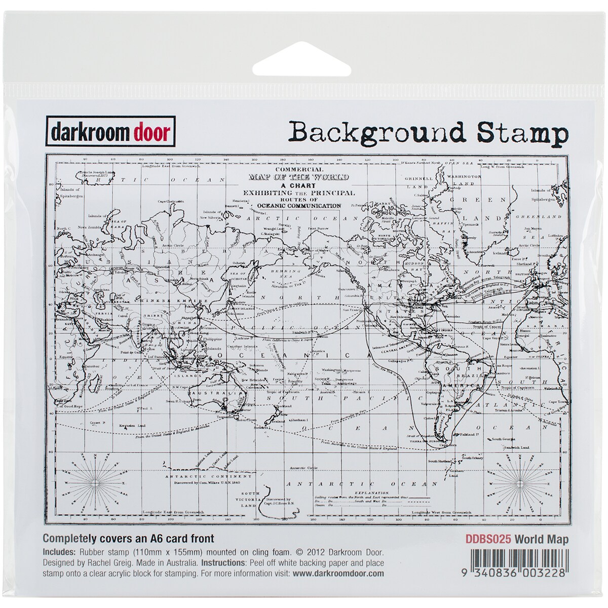 Darkroom Door Background Cling Stamp 4&#x22;X6&#x22;-World Map
