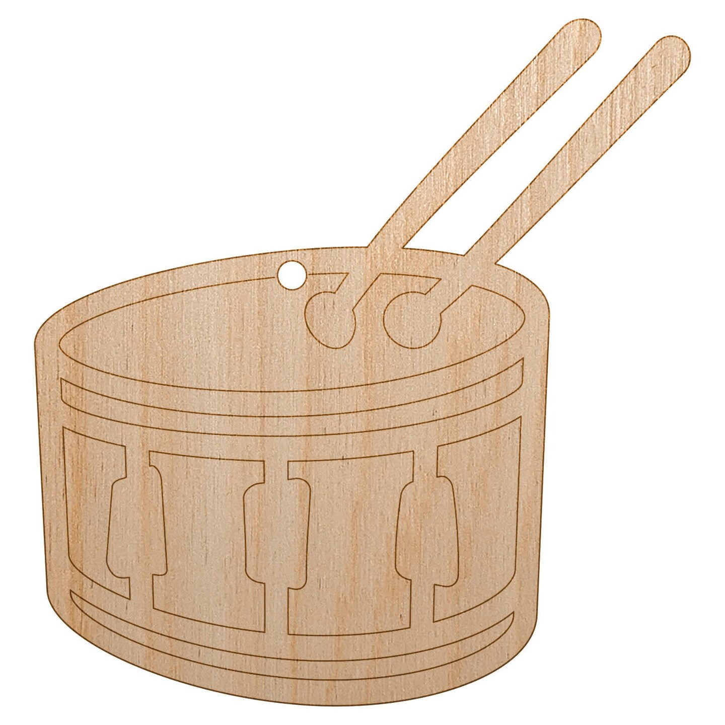 Drum with Sticks Music Instrument Doodle Unfinished Craft Wood Holiday Christmas Tree DIY Pre-Drilled Ornament