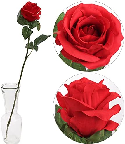 18" Red Silk Rose Bud - Lifelike Artificial Flower, Elegant Home & Event Decor