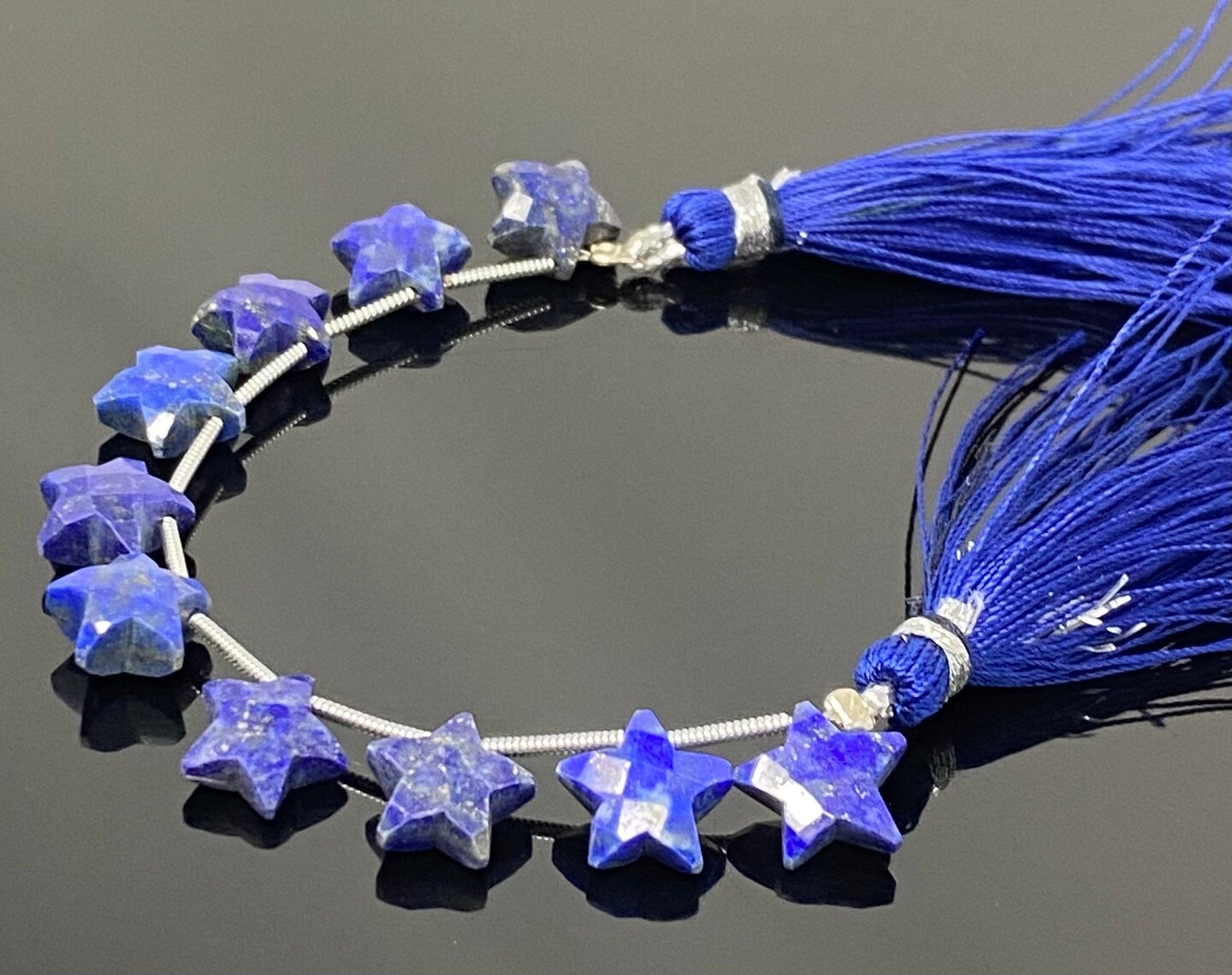 Natural Lapis Lazuli Gemstone, Hand Carved Star Beads, Blue - 5&#x9D; Strand/ 10 Beads, 10.5mm
