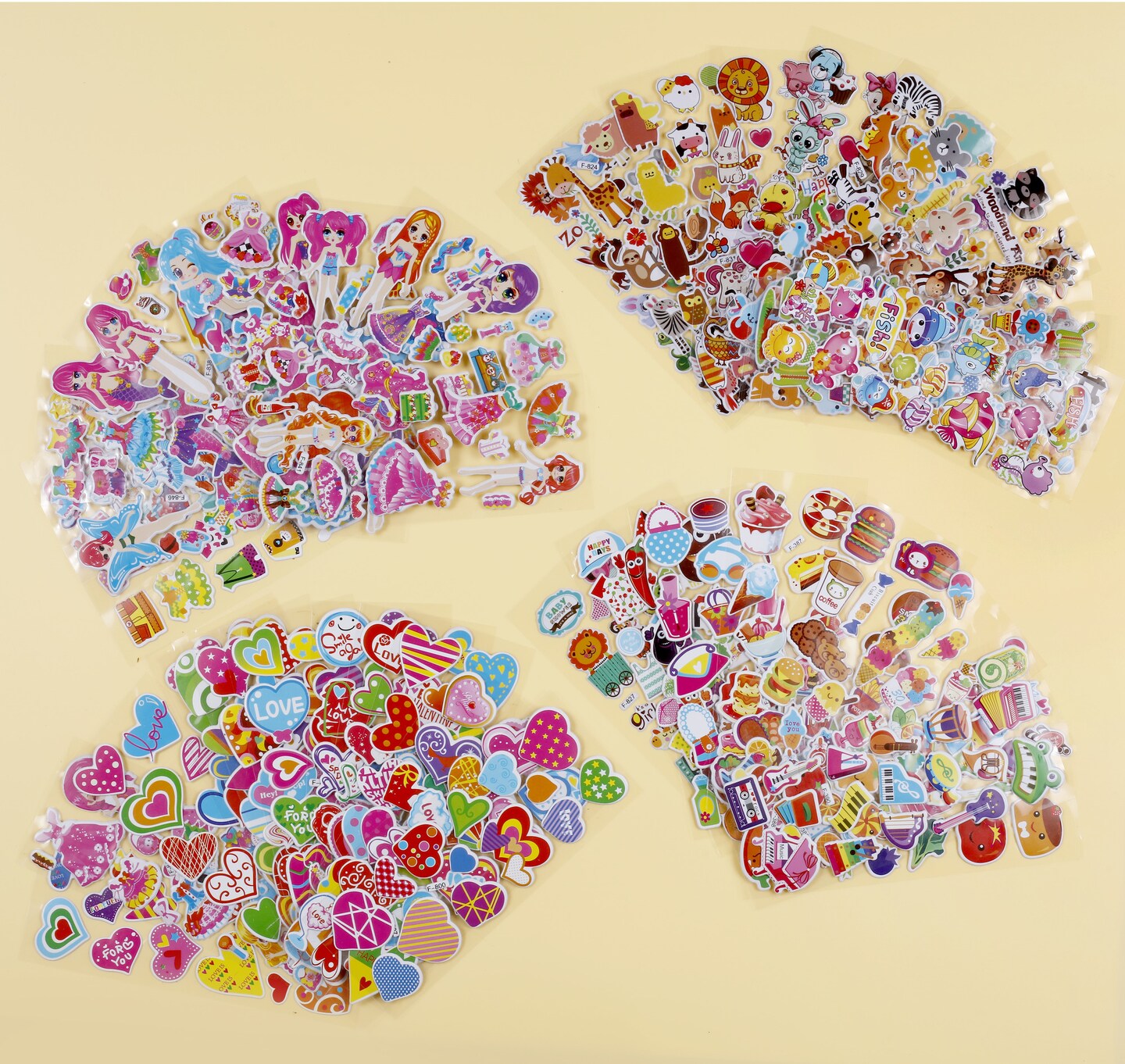 Incraftables Puffy Stickers for Girls (48 Sheets). Self Adhesive Puffy Stickers for Toddlers w/ Hearts, Animals, Princesses, Cloths, Food, Emojis & More. Bulk Reusable 3D Stickers for Girls.