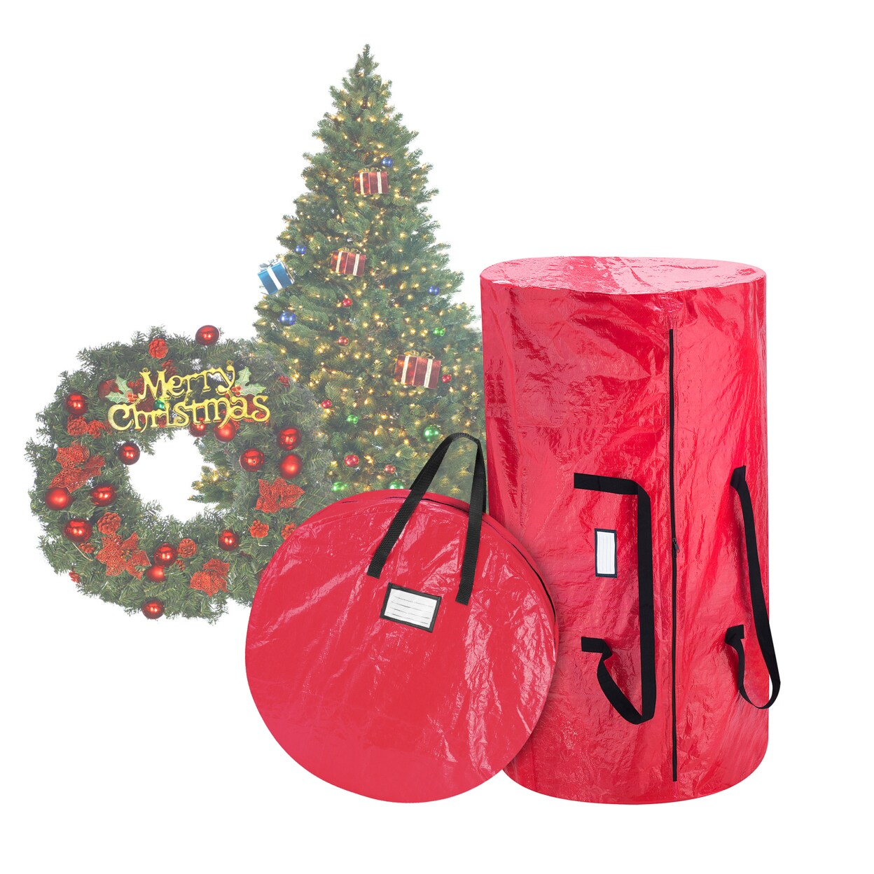 DTX Intl Christmas Tree and Wreath Storage Bag Organizers Zipper with Handles Red