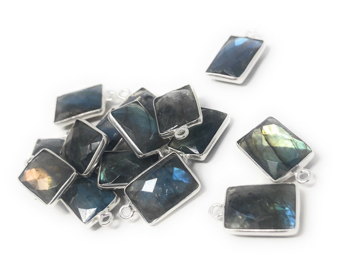 Labradorite Gemstone Sterling Silver Briolette Charms, Pewter - 16x9mm - 4 Pieces