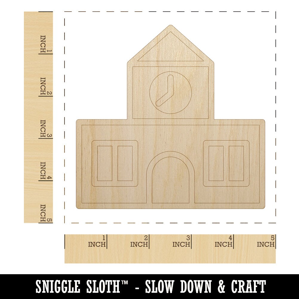 School Building Icon Unfinished Wood Shape Piece Cutout for DIY Craft Projects