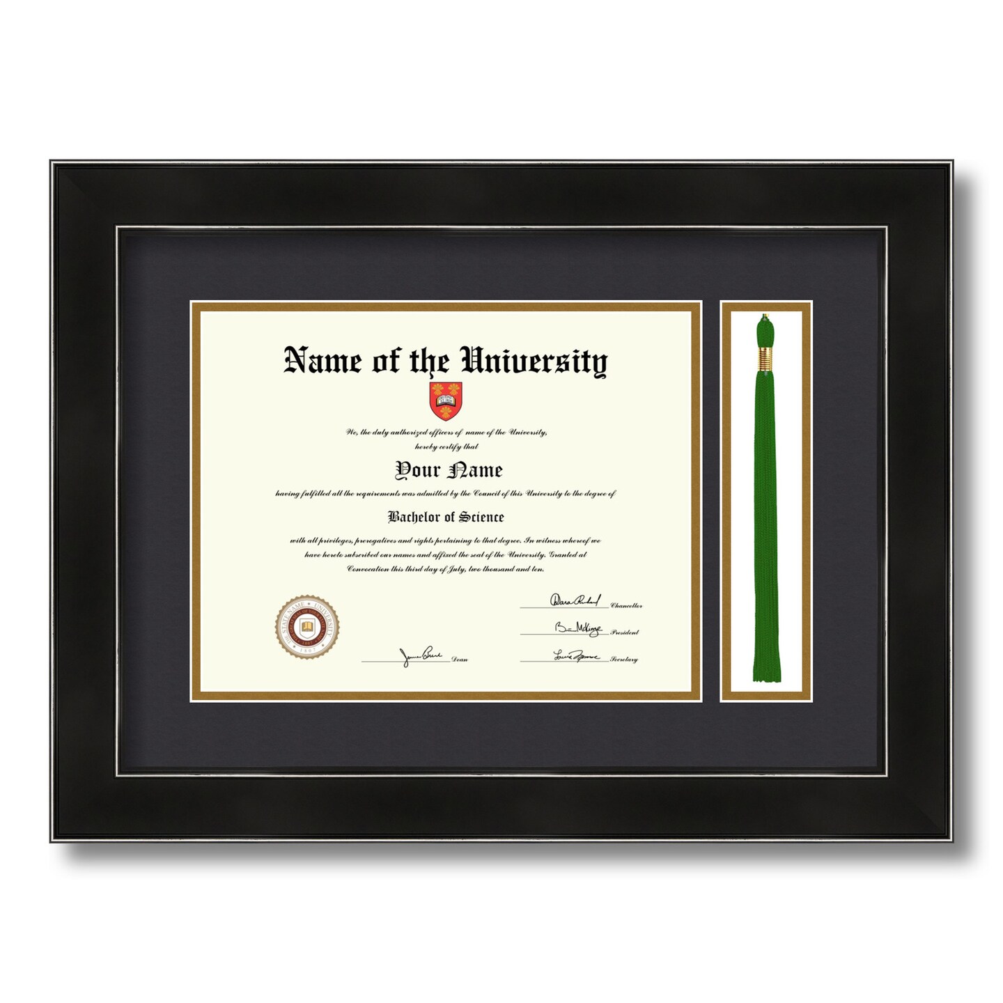 ArtToFrames 8.5x11 inch Diploma Frame with Tassel Opening - Framed with Black and Gold Mats, Comes with Regular Glass and Sawtooth Hanger for Wall Hanging (DT-8.5x11)