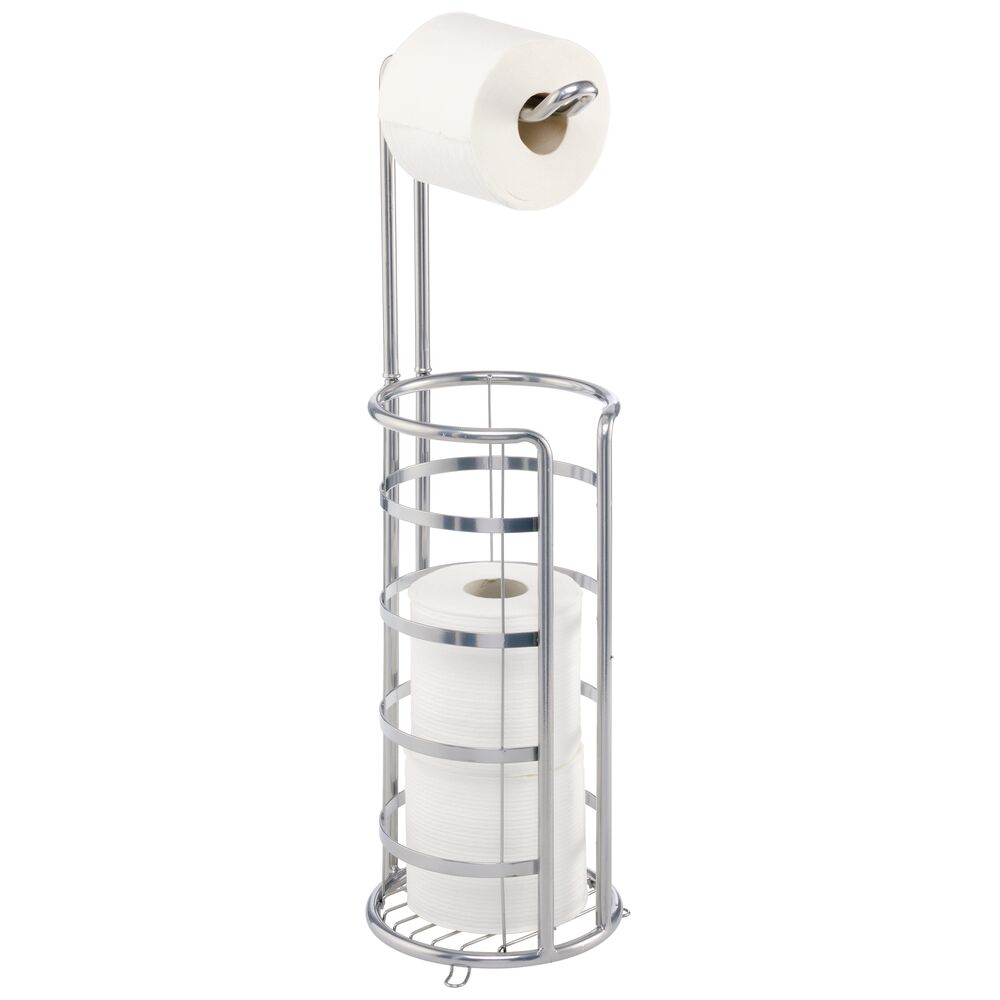 mDesign Metal Free-Standing Toilet Paper Holder - White