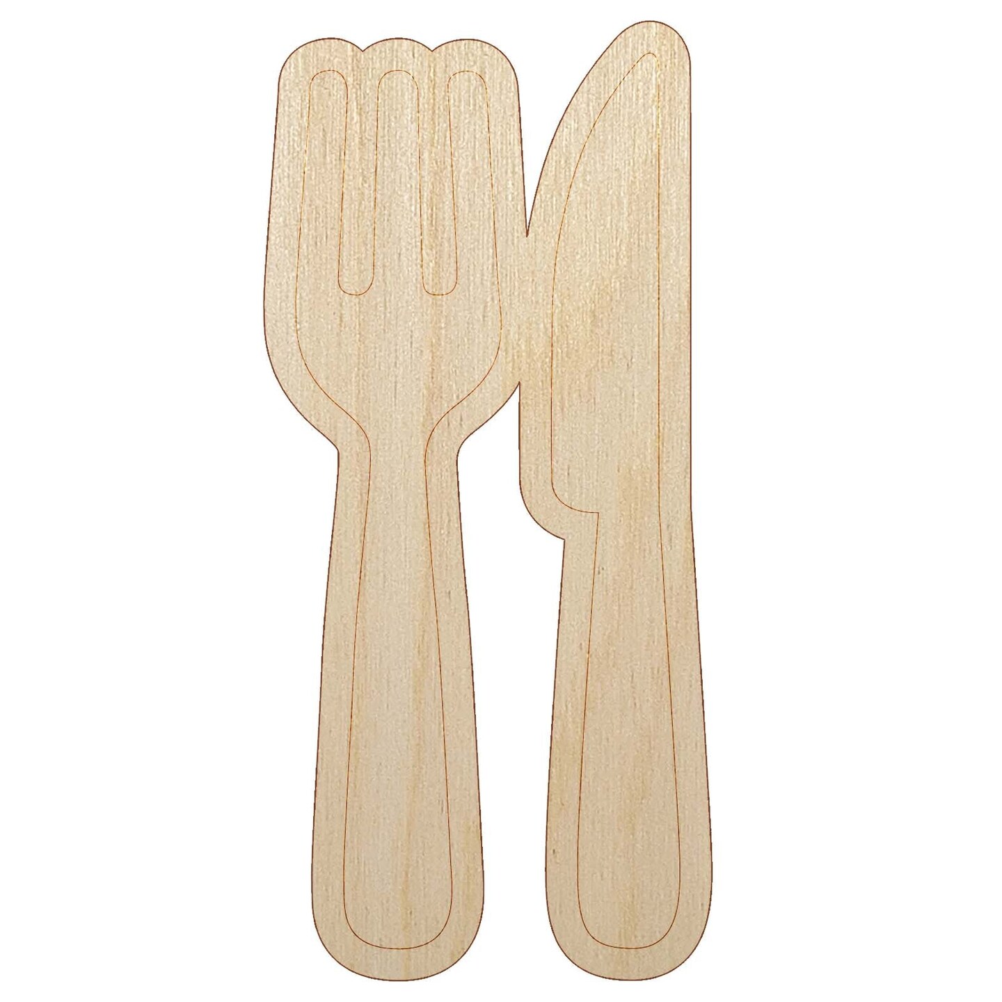 Fork and Knife Solid Silhouette Unfinished Wood Shape Piece Cutout for DIY Craft Projects