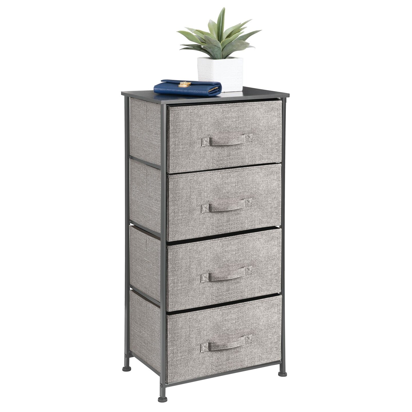 mDesign Tall Dresser Storage Tower Stand with 4 Fabric Drawers