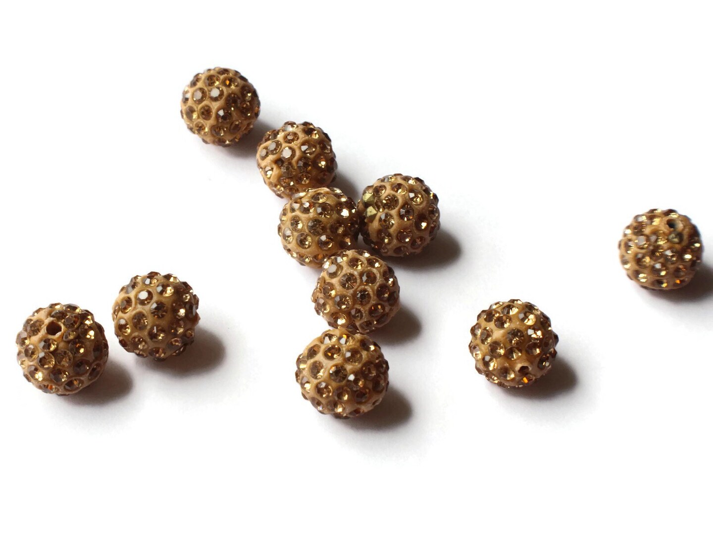 12mm Caramel Brown Round Rhinestone Polymer Clay Sparkle Beads