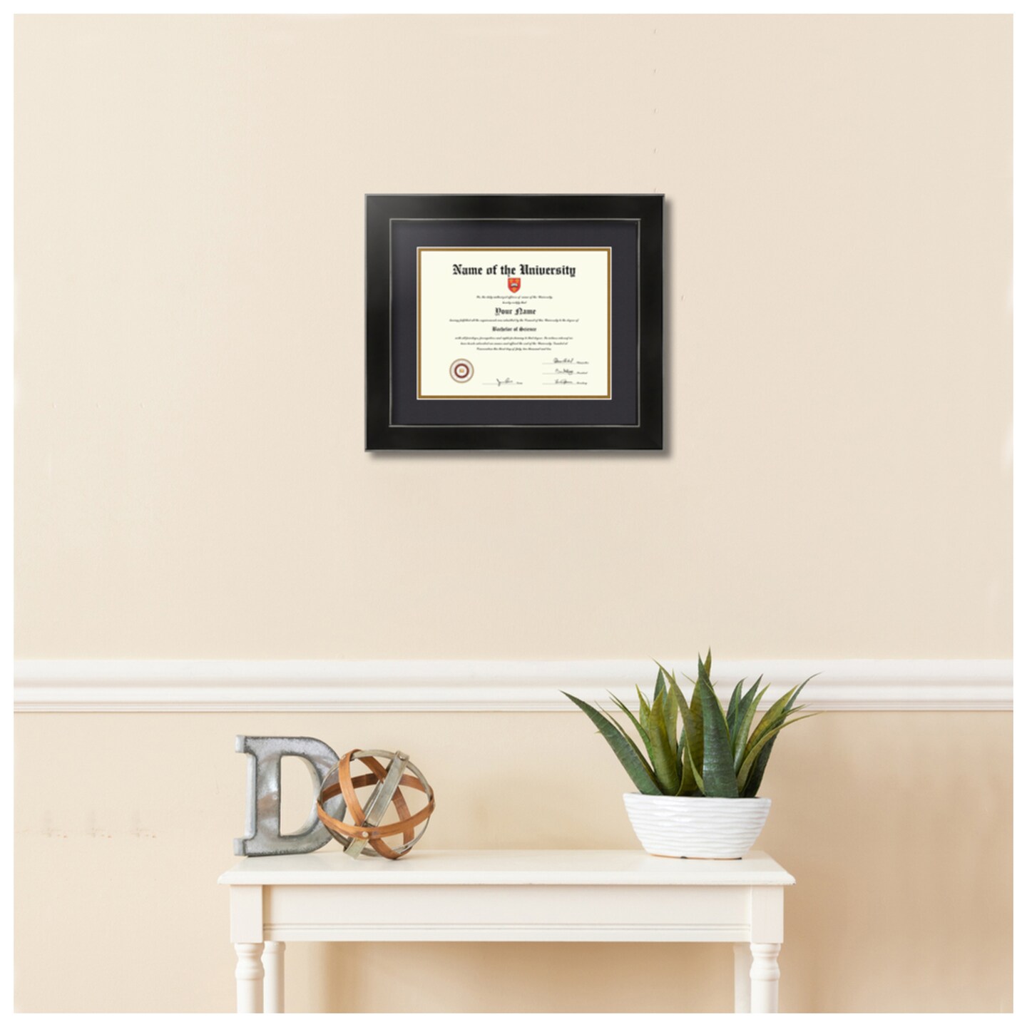 ArtToFrames 8.5x11 inch Diploma Frame - Framed with Black and Gold Mats, Comes with Regular Glass and Sawtooth Hanger for Wall Hanging (D-8.5x11)