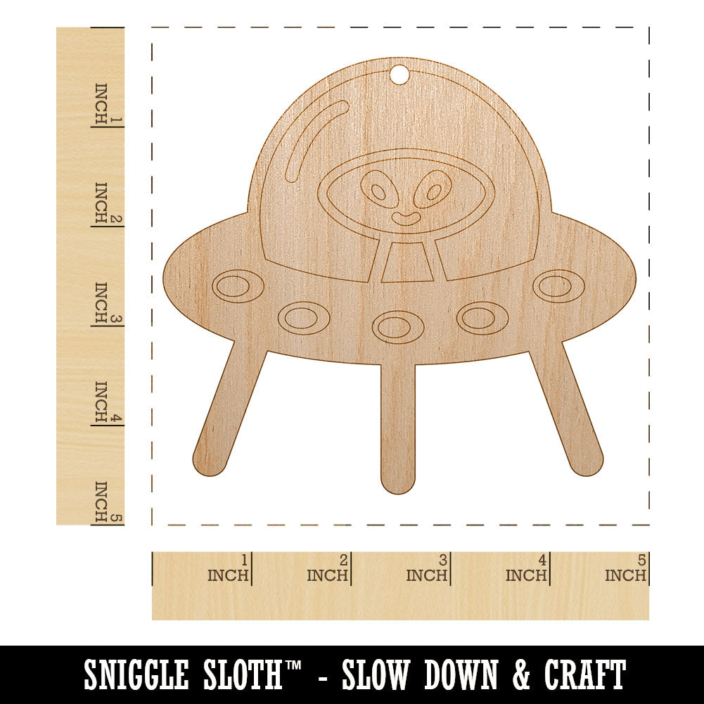 Alien Space Ship UFO Unfinished Craft Wood Holiday Christmas Tree DIY Pre-Drilled Ornament