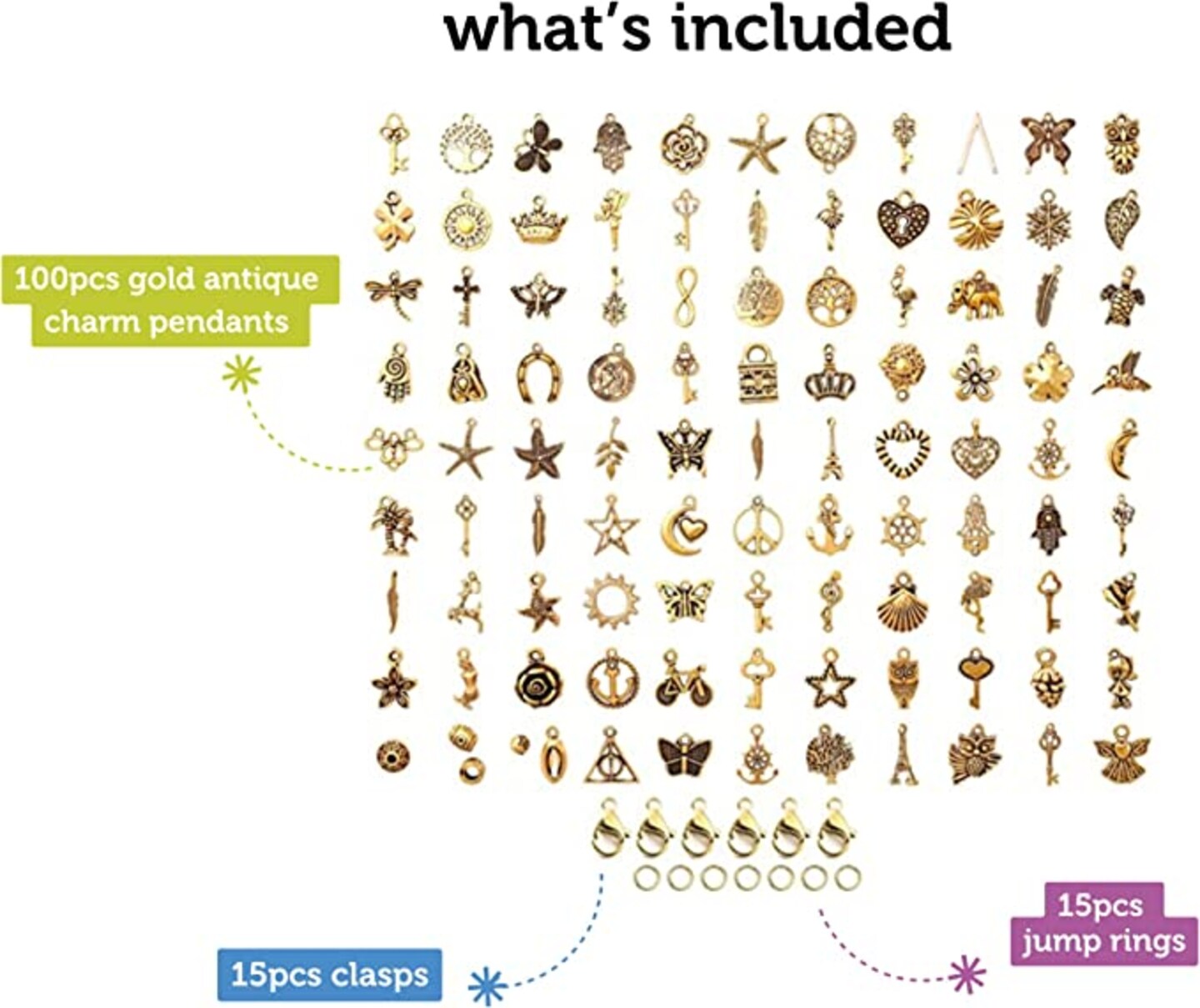 Incraftables 100pcs Antique Gold Charms & 166pcs Silver Charms Set w/ 120pcs Antique Charms (Small & Large), 20pcs Word Charms & 26pcs A-Z Letter Charm for Jewelry Making. Bulk DIY Necklace and Bracelet.