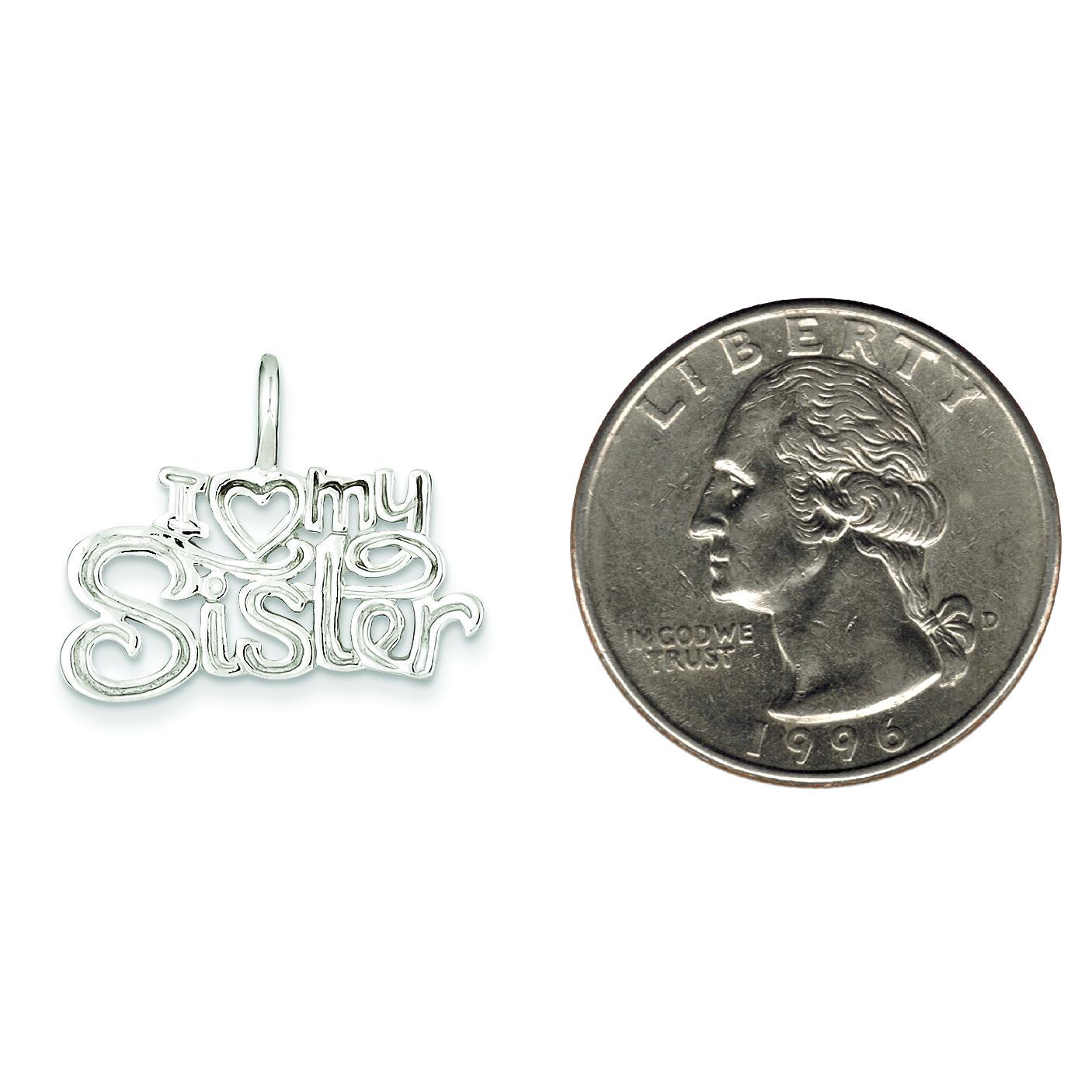 Sterling Silver I Love My Sister Pendant Charm Jewelry 20mm x 25mm