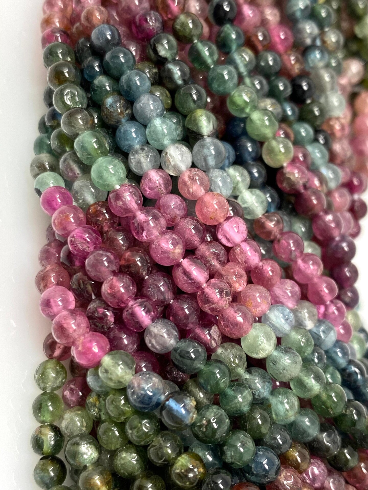 Natural Multi Tourmaline Smooth Gemstone Round Beads, Multi Color - 13", 3.75mm - 4mm