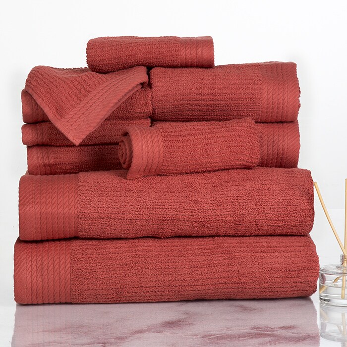 Lavish Home 10 Piece Ribbed Cotton Towel Set Brick 100% Cotton Bath Towels