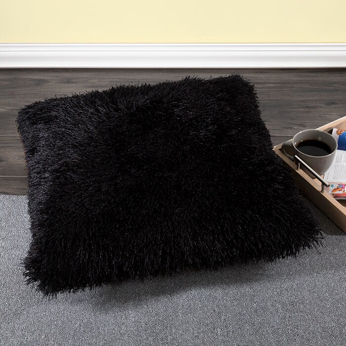 Lavish Home Black Shag Floor Pillow 23X23 Soft Durable Decorative Cushion