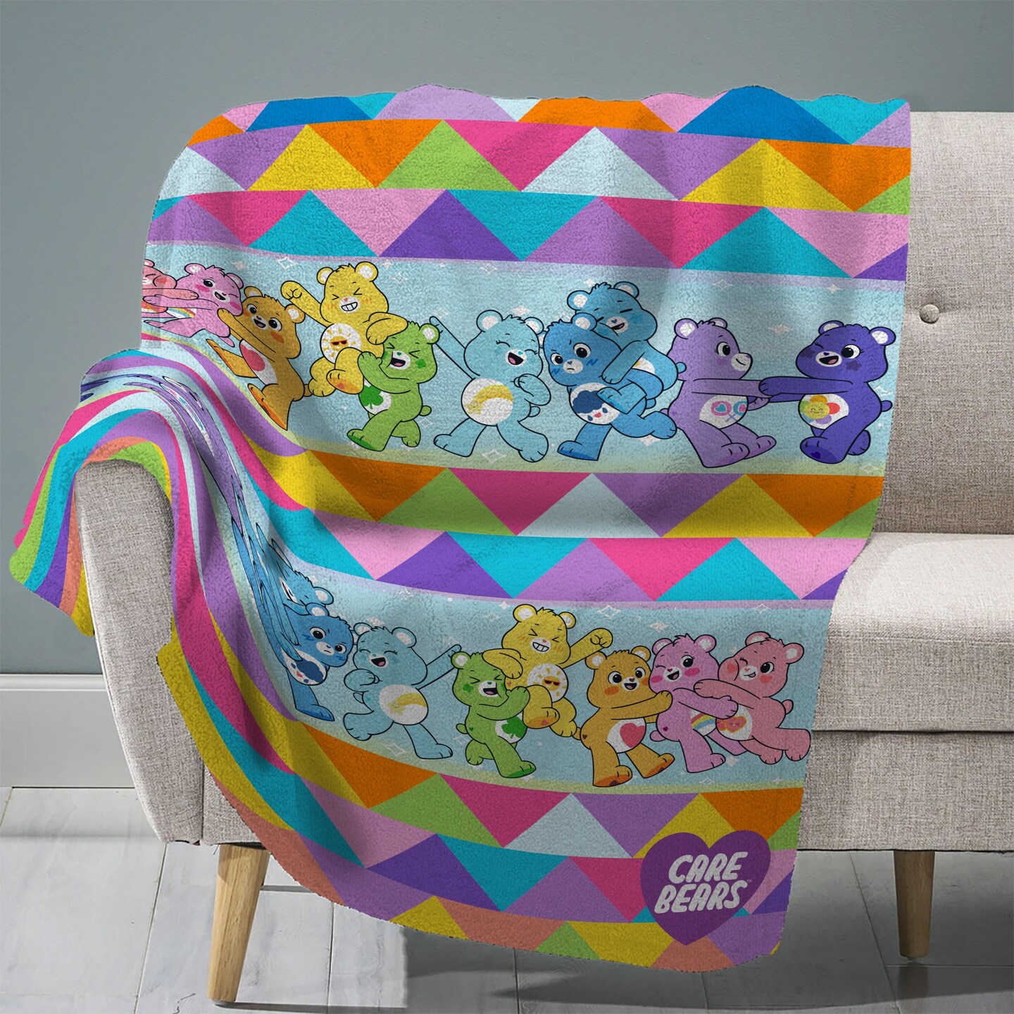 Sleep Squad Care Bears 60&#x201D; x 80&#x201D; Raschel Plush Blanket
