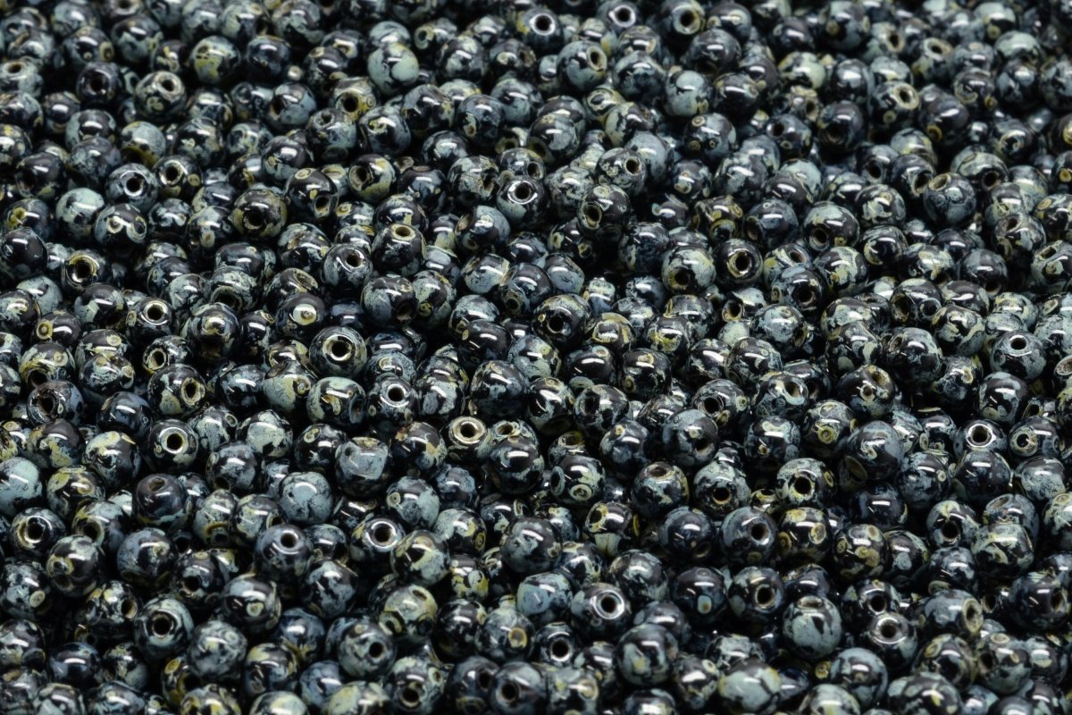 3mm Czech Round Druk Bead, Jet Travertin, 50 pieces