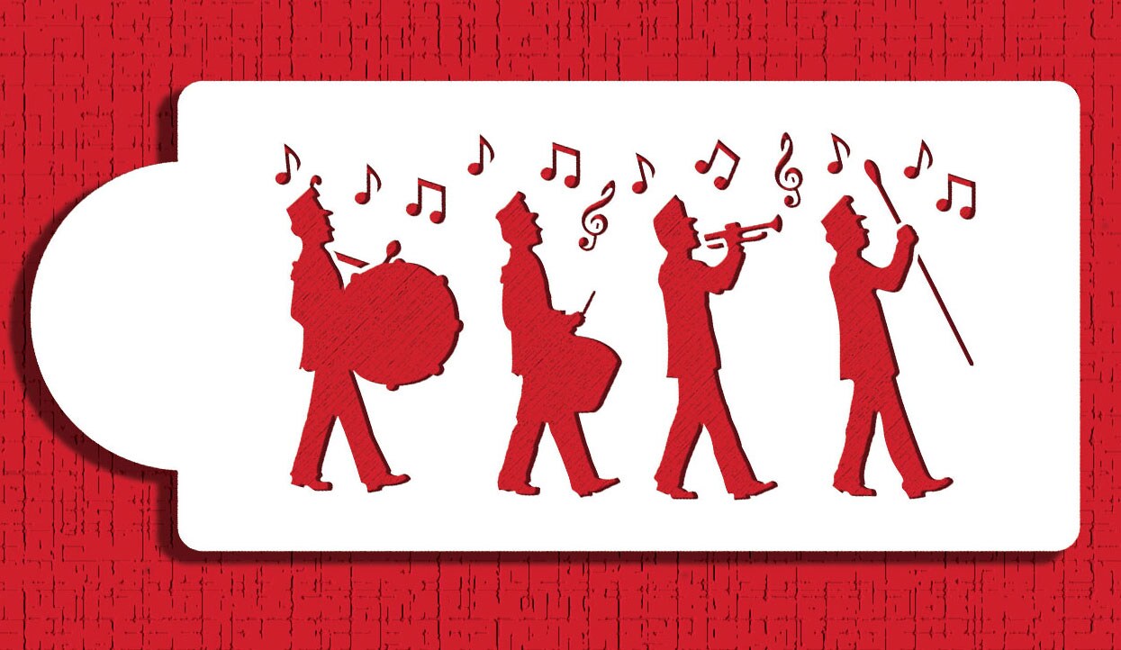 Marching Band Cake Stencil | C950 by Designer Stencils | Cake Decorating Tools | Baking Stencils for Royal Icing, Airbrush, Dusting Powder | Reusable Plastic Food Grade Stencil for Cakes | Easy to Use &#x26; Clean Cake Stencil