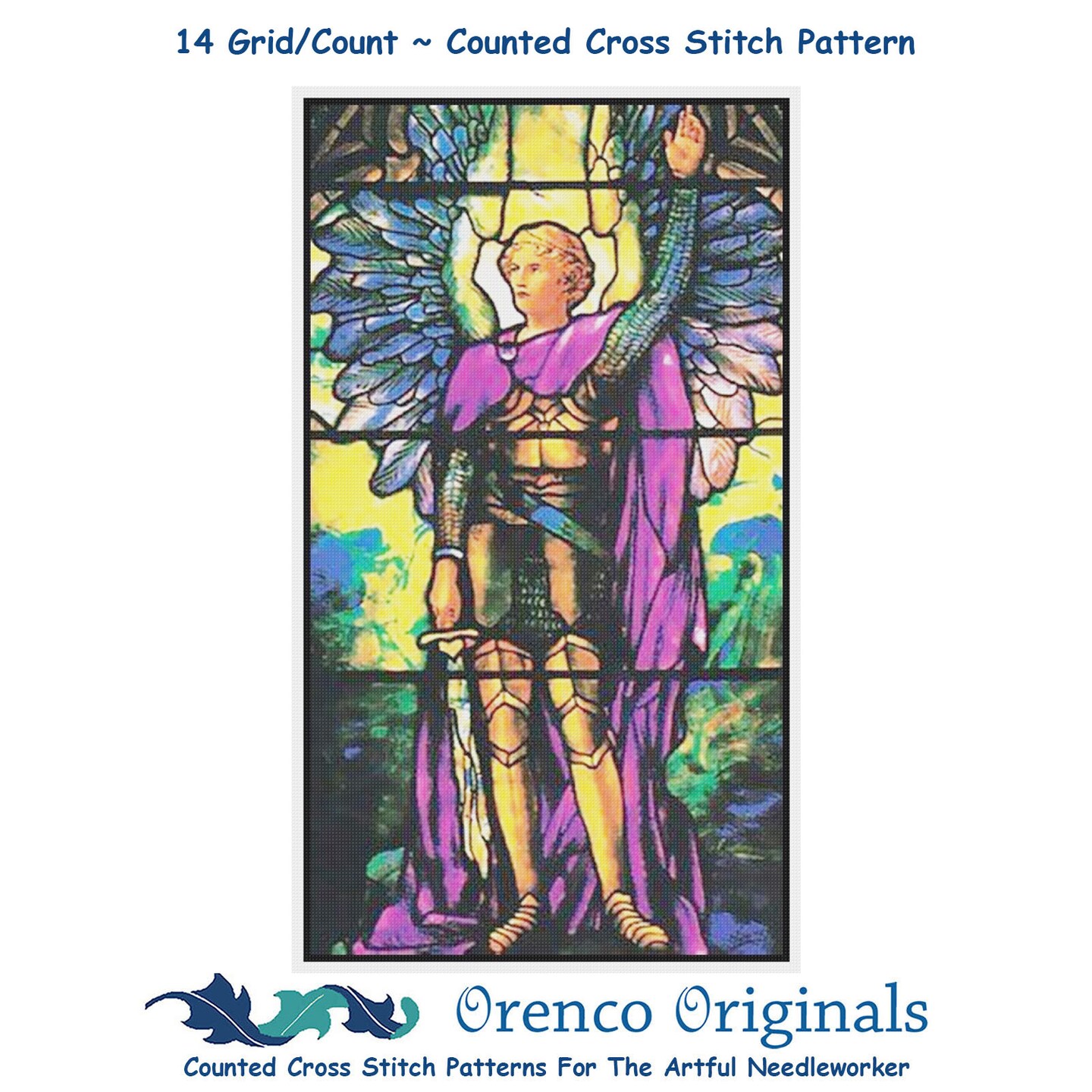 Arch Angel Michael Louis Comfort Tiffany Religious Counted Cross Stitch Pattern