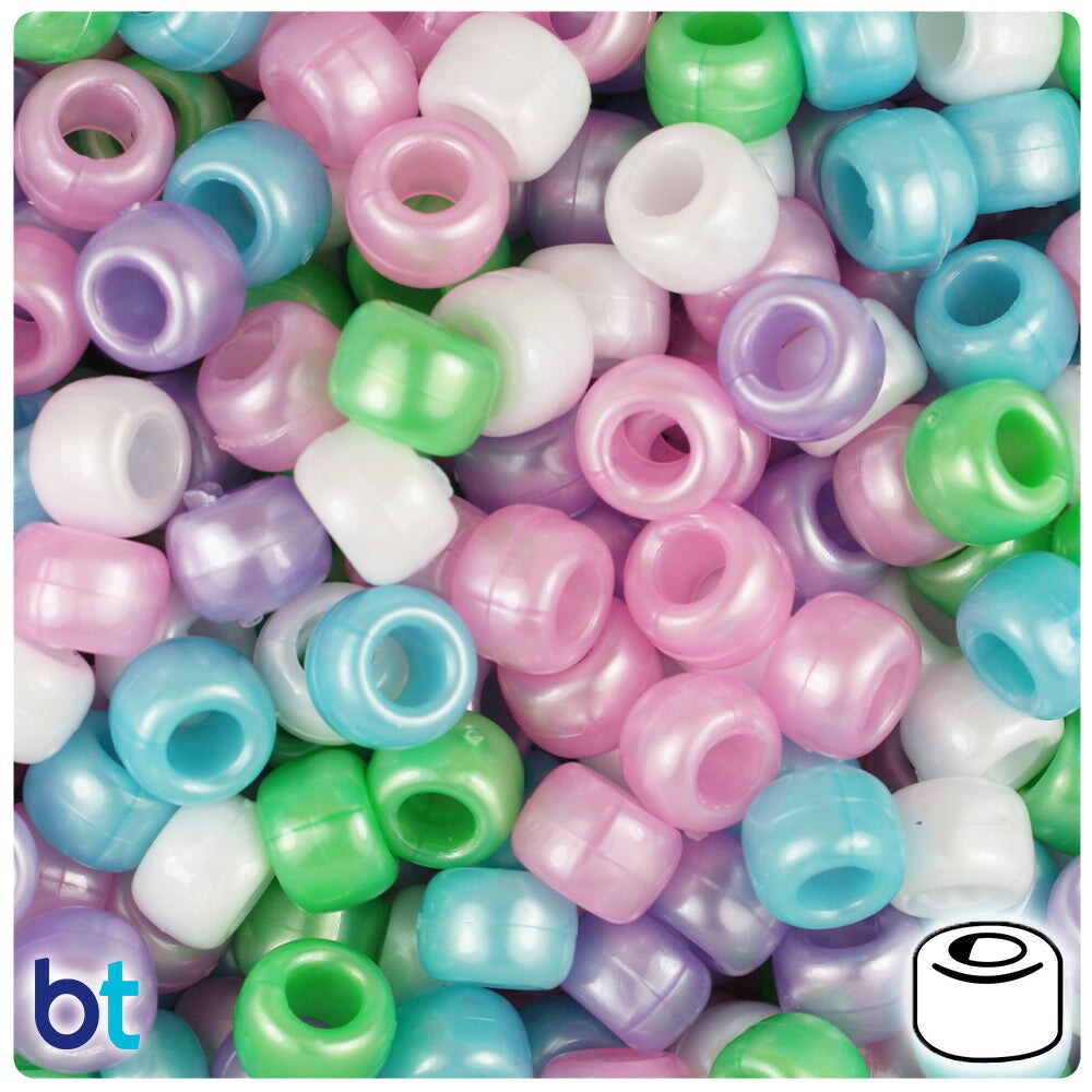 BeadTin Pastel Mix Pearl 9mm Barrel Plastic Pony Beads (500pcs)