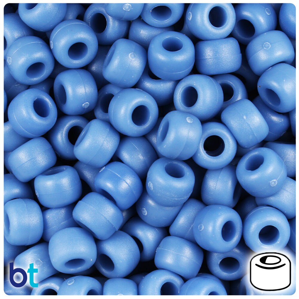 BeadTin Denim Blue Matte 9mm Barrel Plastic Pony Beads (500pcs)