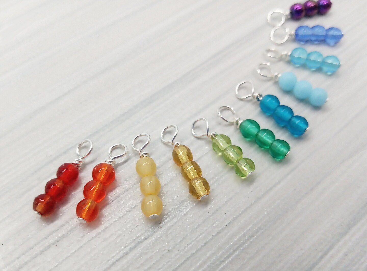 Tiny Rainbow Glass Bead Dangles, Set of 11 Small Colorful Charms, Adorabilities