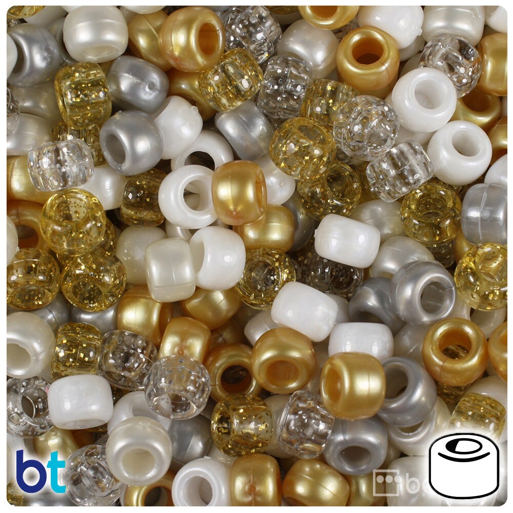 BeadTin Gold Angel Multi 9mm Barrel Plastic Pony Beads (500pcs)