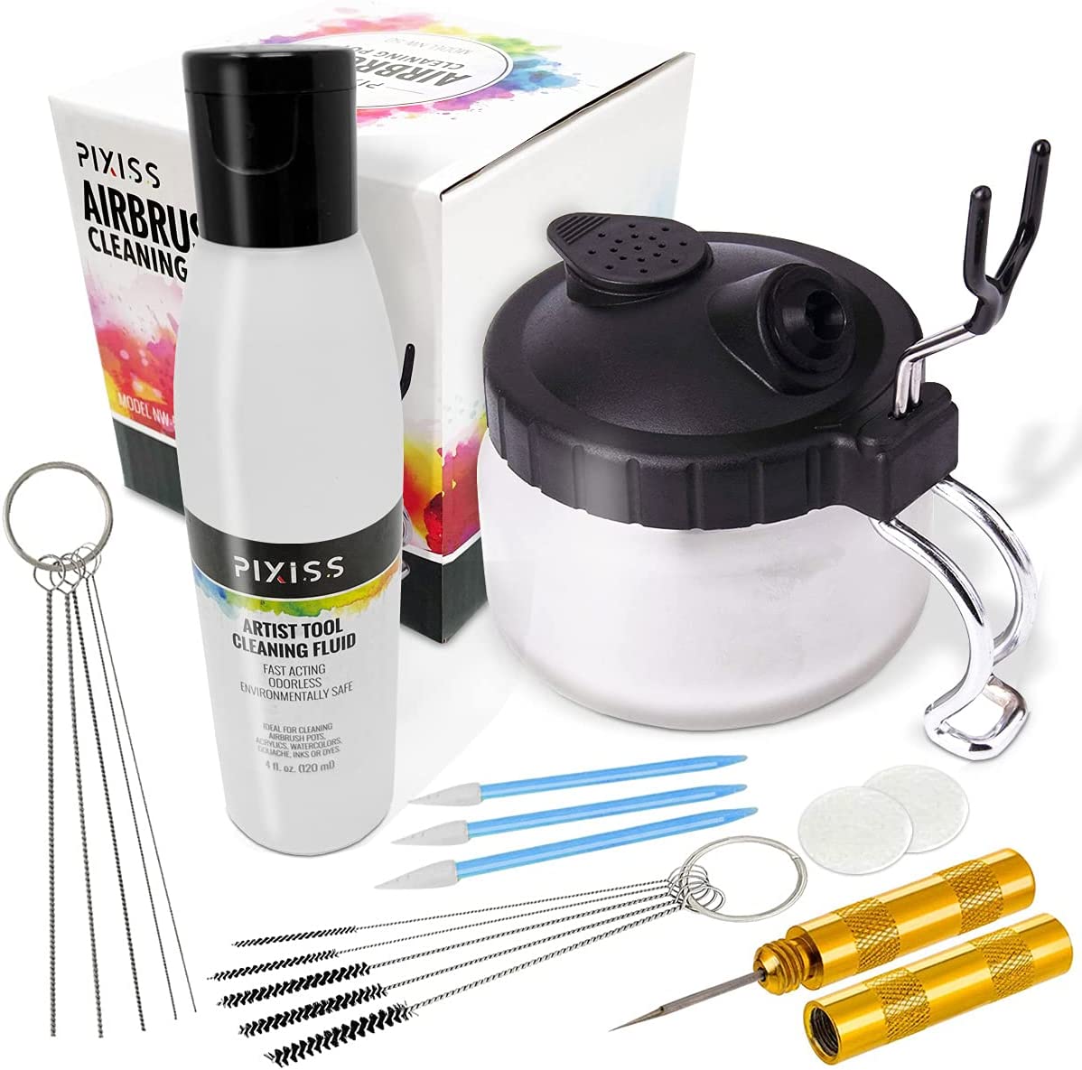 Pixiss Airbrush Cleaning Kit, Brush Cleaner Solution and Airbrush