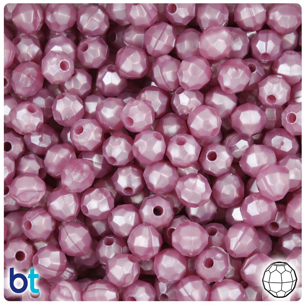 BeadTin Mauve Pearl 8mm Faceted Round Plastic Craft Beads (450pcs)