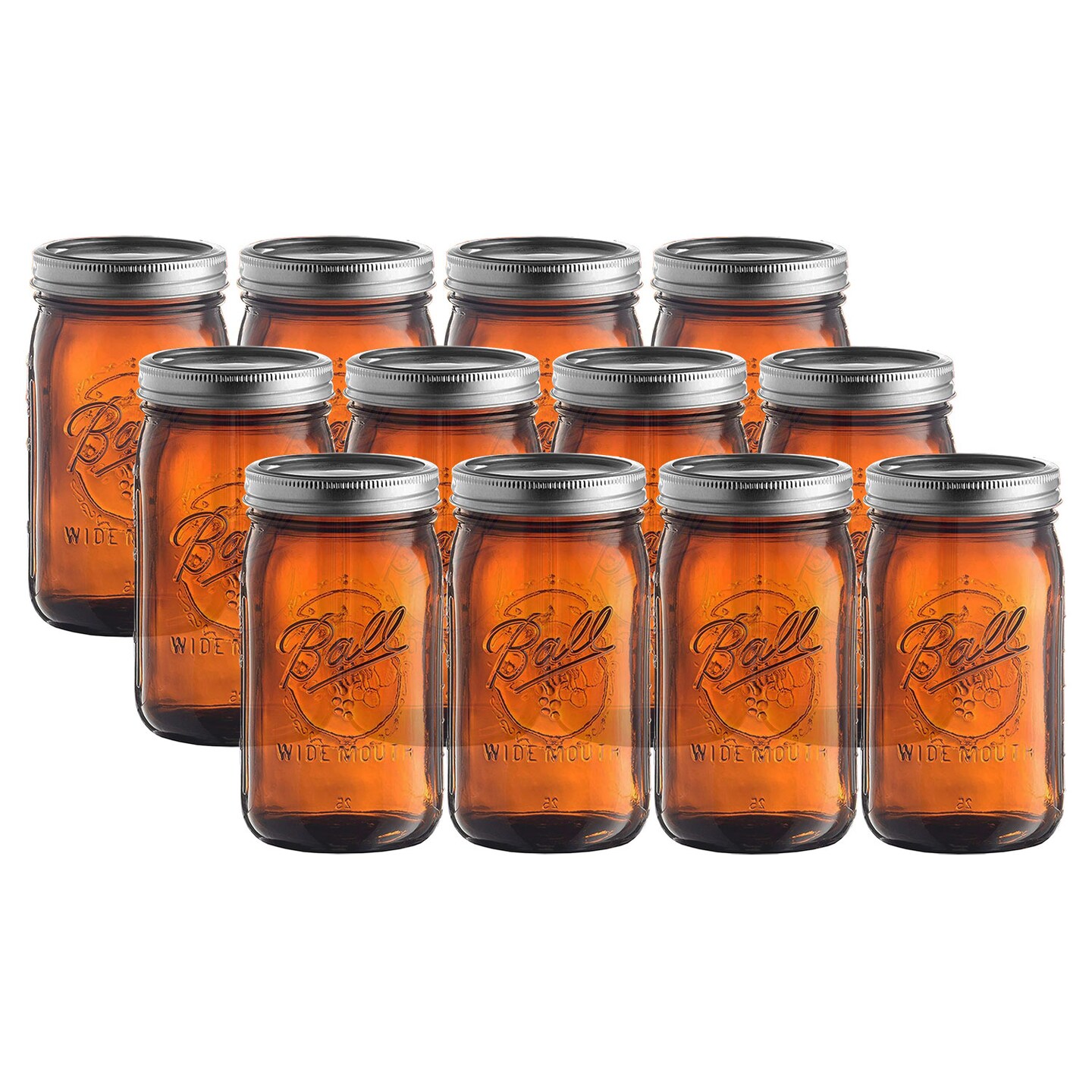 Ball Amber Glass Wide Mouth Mason Jars (16 oz/Pint) With Airtight lids and  Bands [4 Pack] Amber Canning Jars - Microwave & Dishwasher Safe. Bundled  With Jar Opener