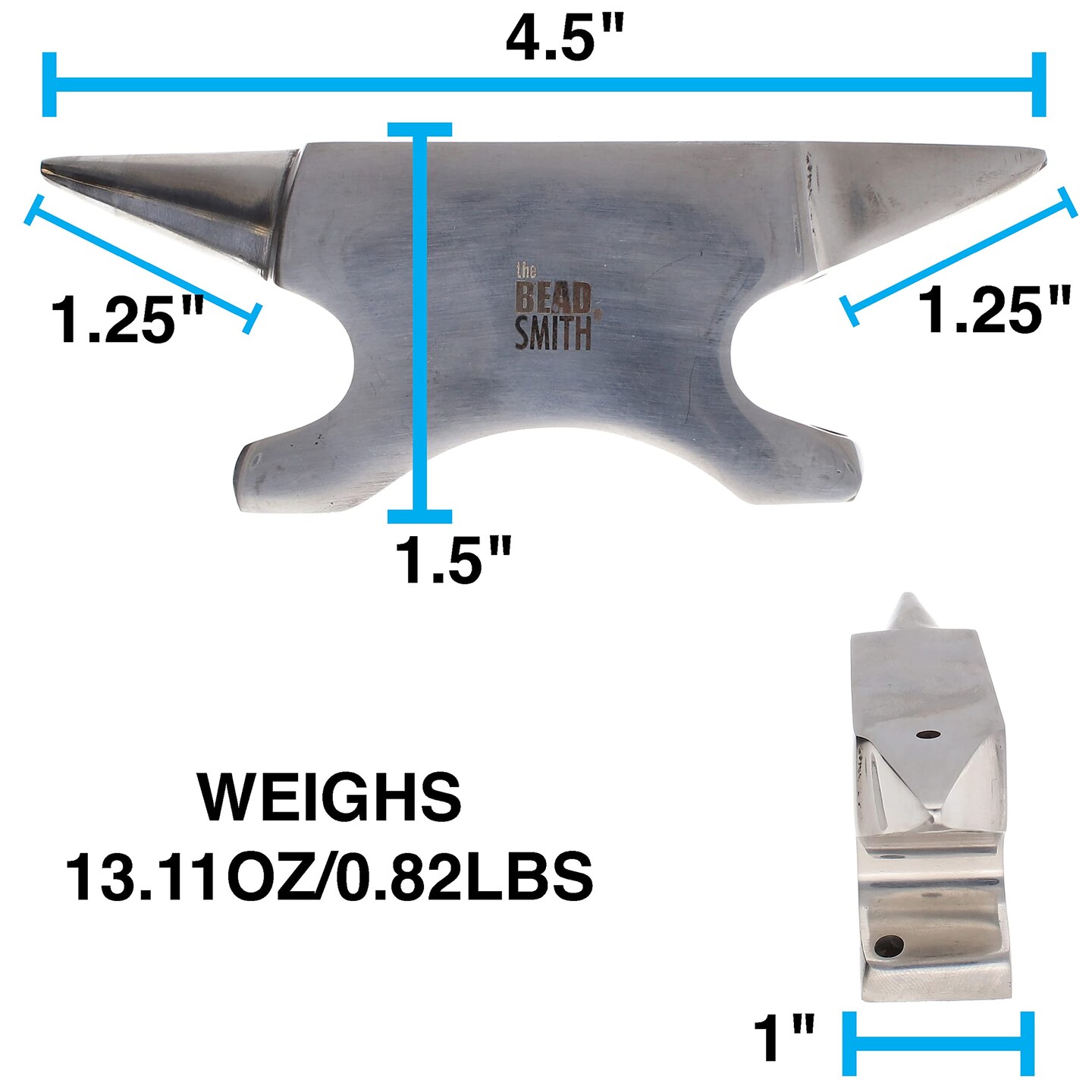 The Beadsmith Dual-Ended Horn Anvil – Mini Size 2.5 x 1 x 1.5 inches – 118mm Tip to Tip – 13.11oz/0.82lbs – Made of Solid Steel – Flat Horn and Rounded Horn – Use for Hardening Wire Designs