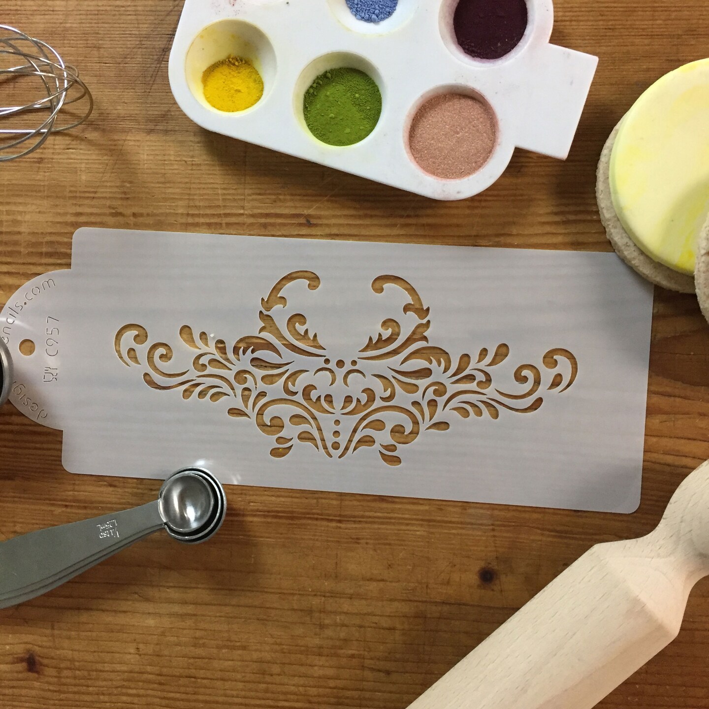 Monogram Showcase Cake Stencil Side | Cake Decorating Tools | Baking Stencils for Royal Icing, Airbrush, Dusting Powder | Reusable Plastic Food Grade Stencil for Cakes | Easy to Use & Clean Cake Stencil | C957 by Designer Stencils