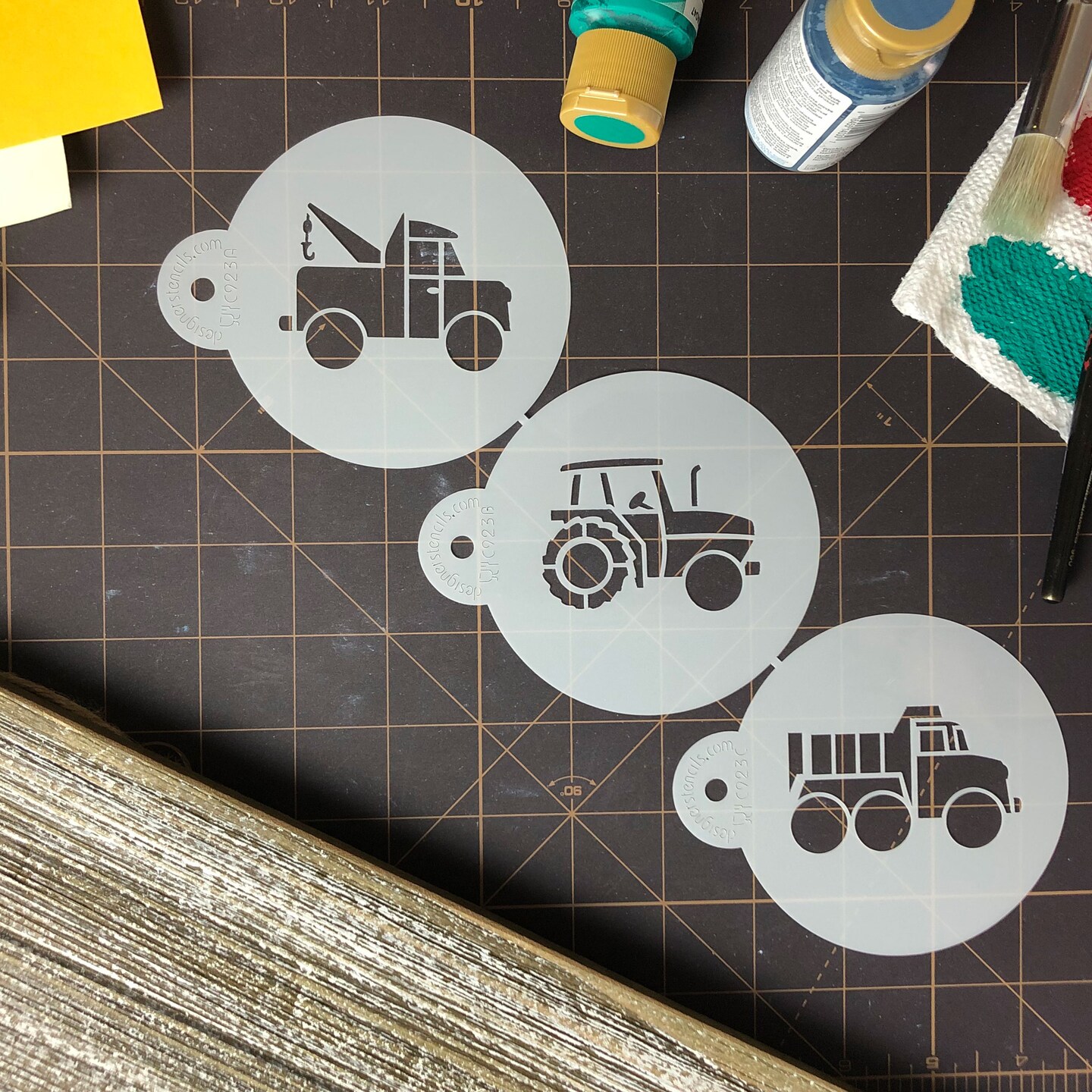 Trucks Cookie Stencil Set | C923 by Designer Stencils | Cookie Decorating Tools | Baking Stencils for Royal Icing, Airbrush, Dusting Powder | Reusable Plastic Food Grade Stencil for Cookies | Easy to Use &#x26; Clean Cookie Stencil
