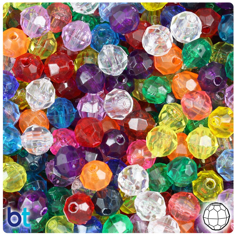BeadTin Transparent Mix 8mm Faceted Round Plastic Craft Beads (450pcs)