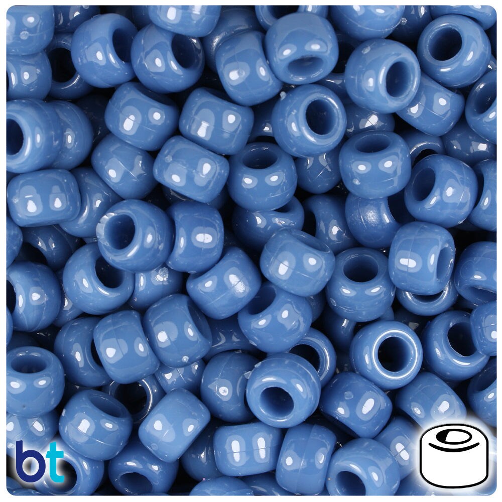 BeadTin Denim Blue Opaque 9mm Barrel Plastic Pony Beads (500pcs)