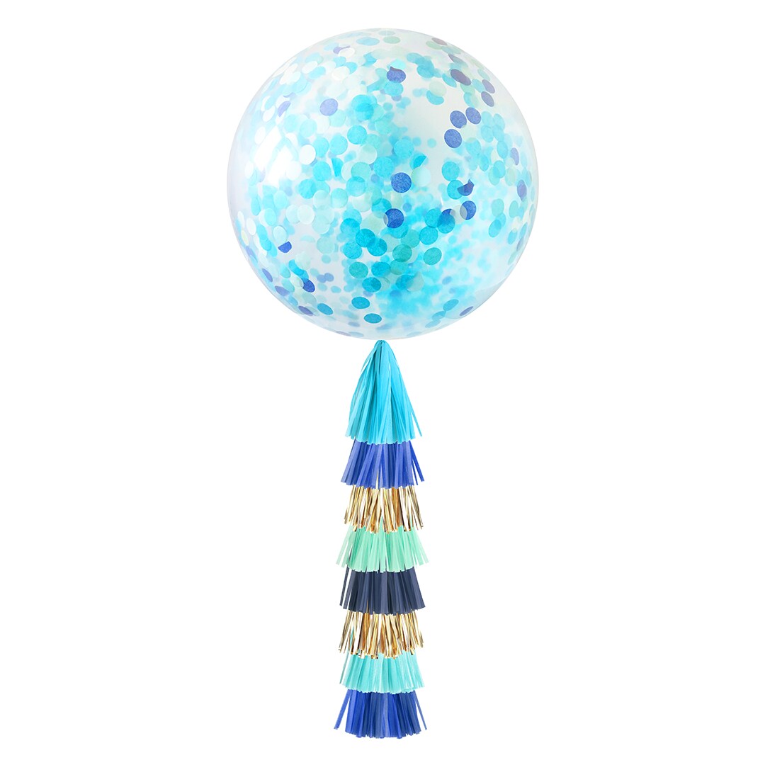 Jumbo Confetti Balloon &#x26; Tassel Tail - Blue Party