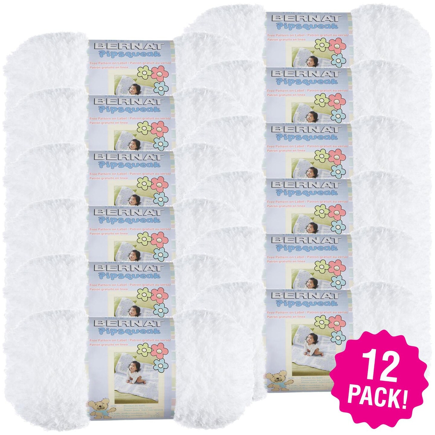 Multipack of 12 Bernat Pipsqueak Yarn Whitey White Michaels