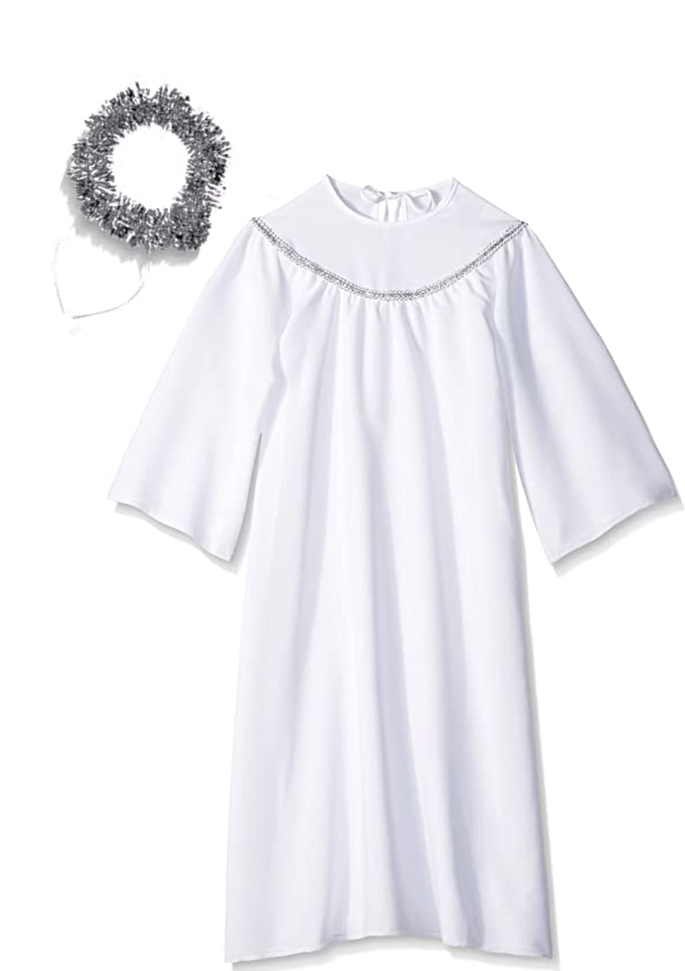 Skeleteen Angel Costume with Halo - Long White Angelic Gown with Silver Heavenly Halo Headband for Children&#x27;s Costumes