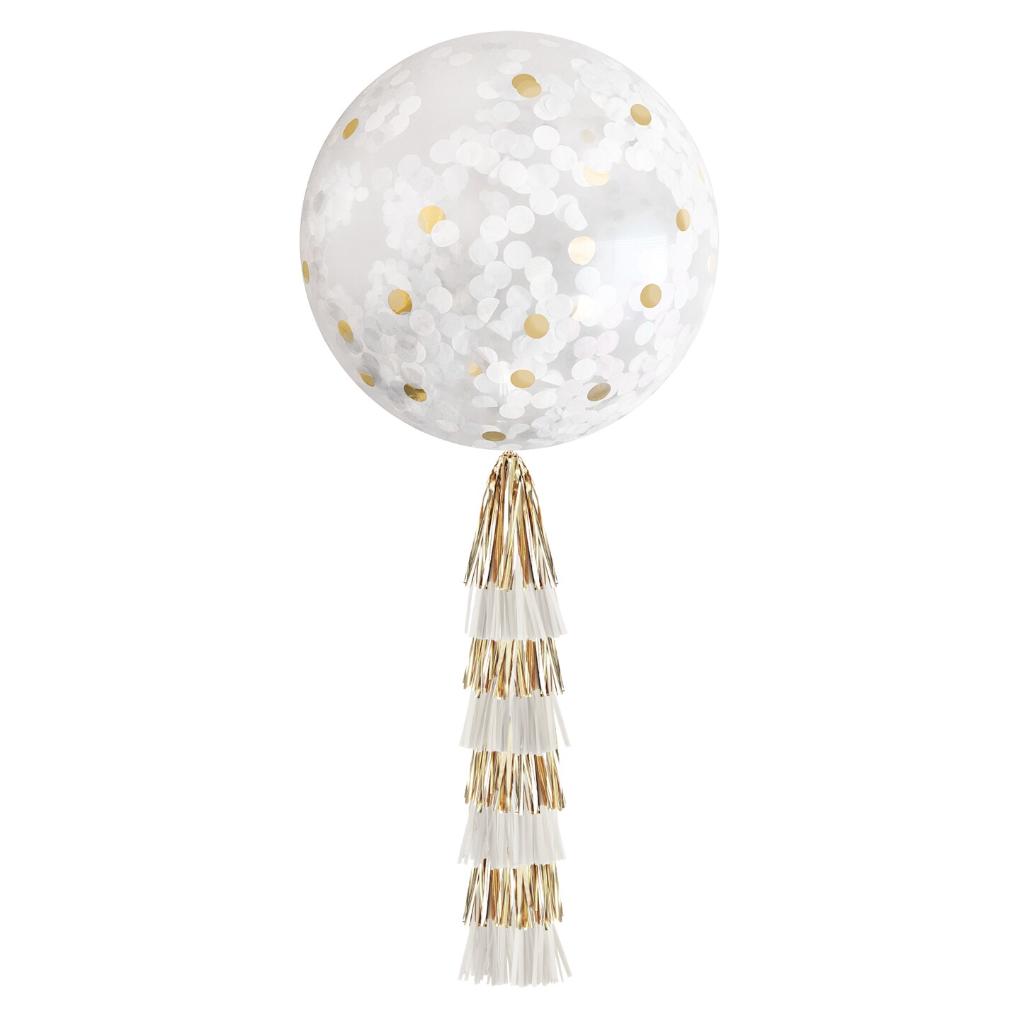 Jumbo Confetti Balloon &#x26; Tassel Tail - White &#x26; Gold