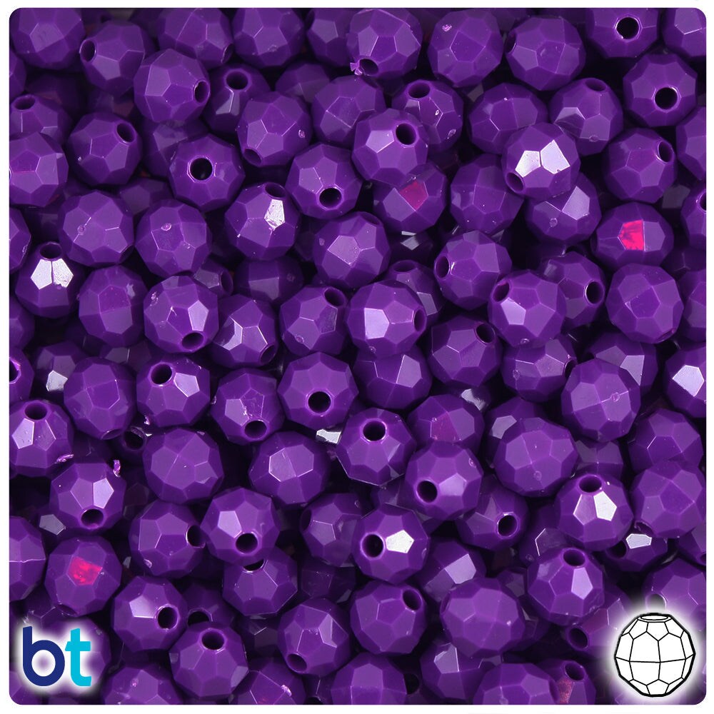 BeadTin Plum Neon Bright 8mm Faceted Round Plastic Craft Beads (450pcs)