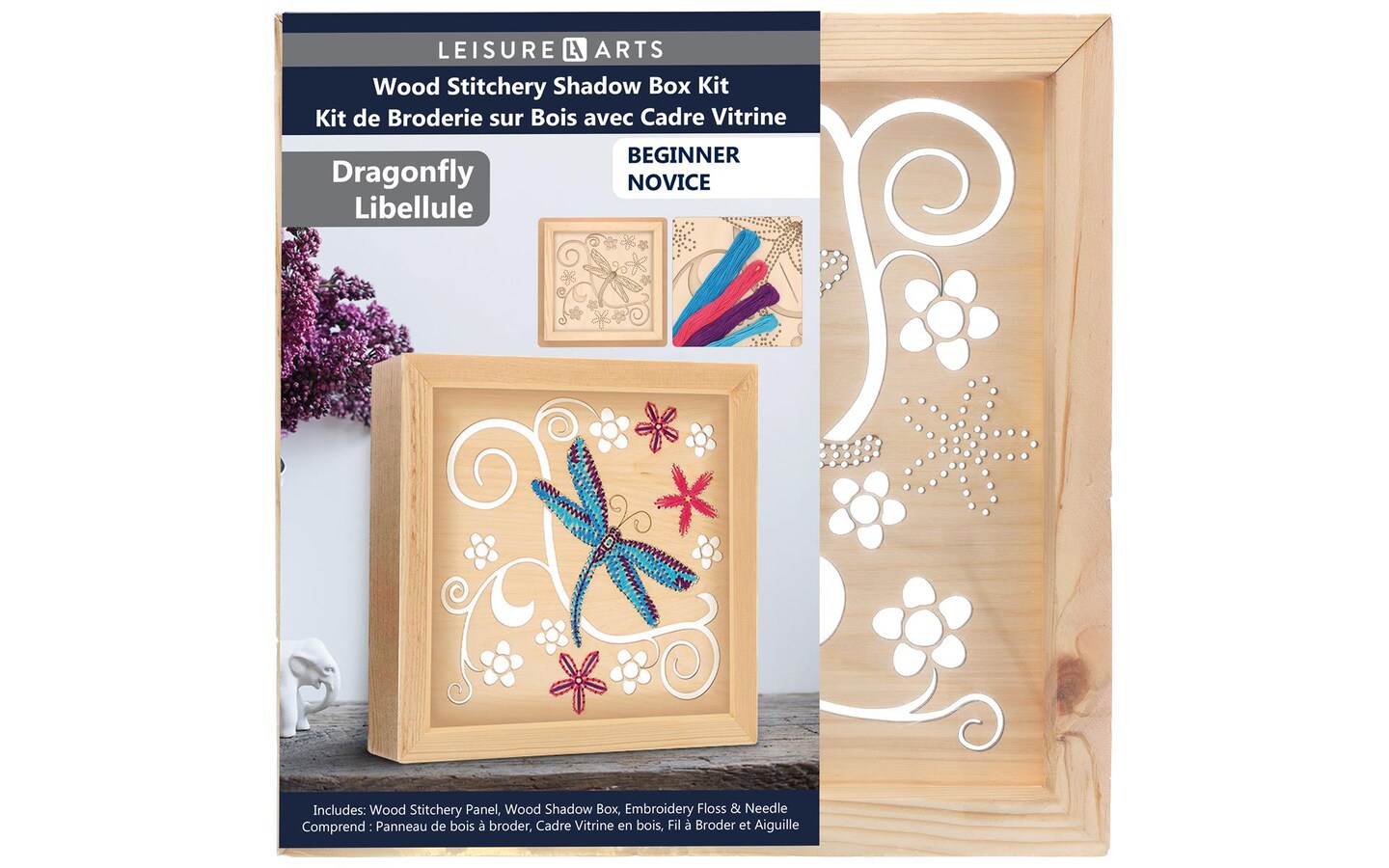 Wood Stitched String Art Kit with Shadow Box Dragonfly - adult or kids  craft - craft kits for teens - string art kit for adults - 3d string art -  3d