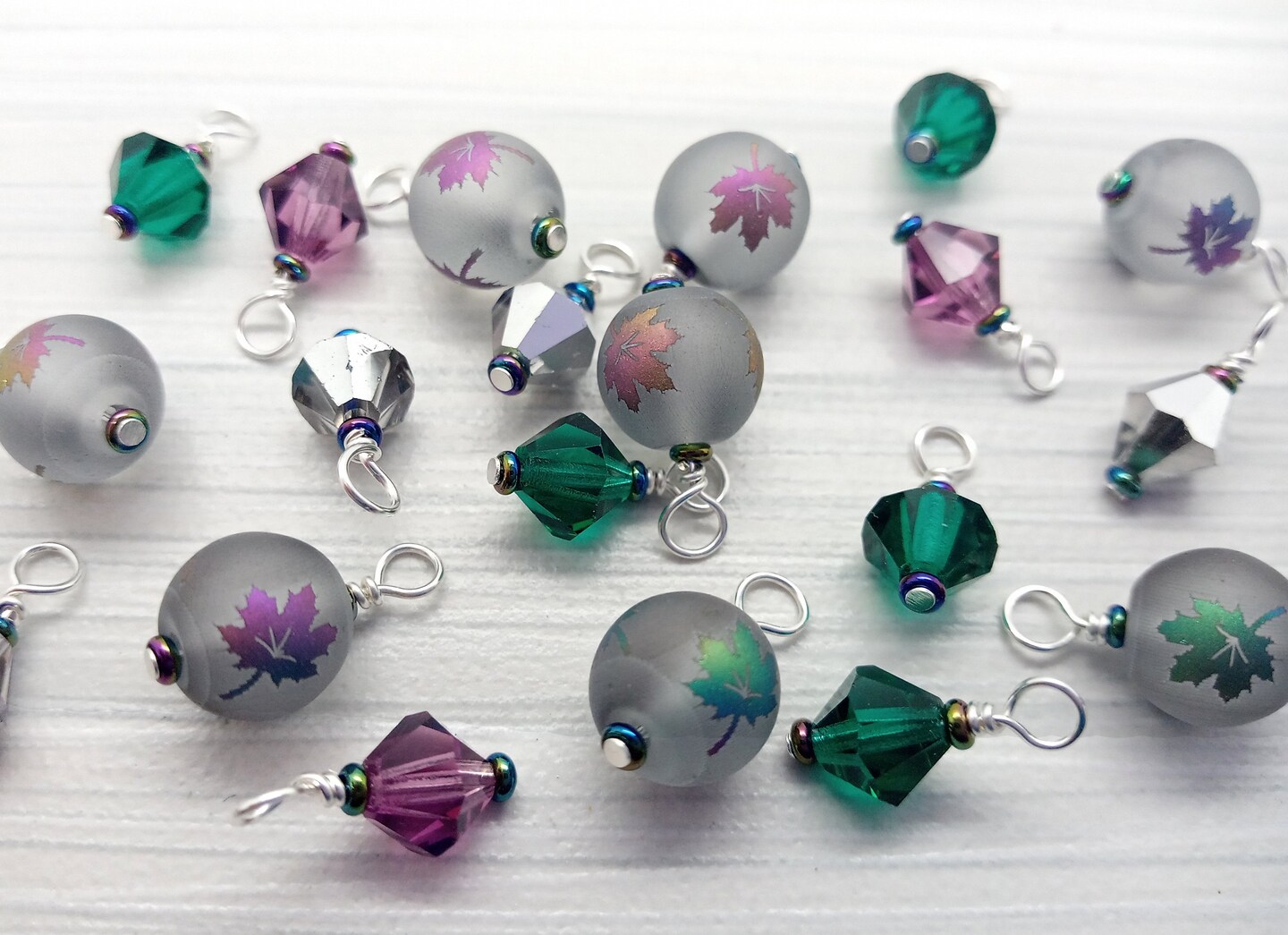 Beautiful Fall Leaf Bead Charms with Crystal Dangles, Set of 20 pieces, Adorabilities