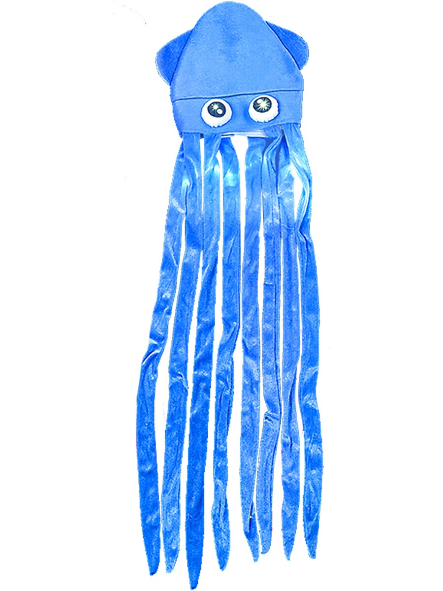 Novelty Blue Lite Up Squid With Long Tentacles Party Hat Cap Costume Accessory
